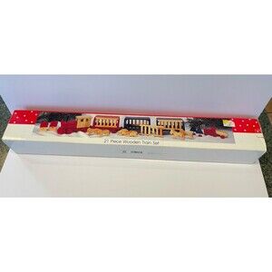 Wooden Train Set Scene Country 21pc International Christmas 1992 Painted Vintage